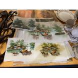A QUANTITY OF UNFRAMED PAINTINGS ON LINEN WITH ORIENTAL SCENES OF JUNKS, ETC