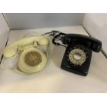 TWO TELEPHONES ONE DIAL UP IN BLACK AND A CREAM PUSH BUTTON