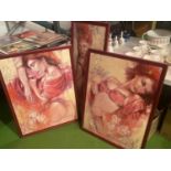 THREE LARGE FRAMED PRINTS OF SCANTILY CLAD LADIES BY JOANI