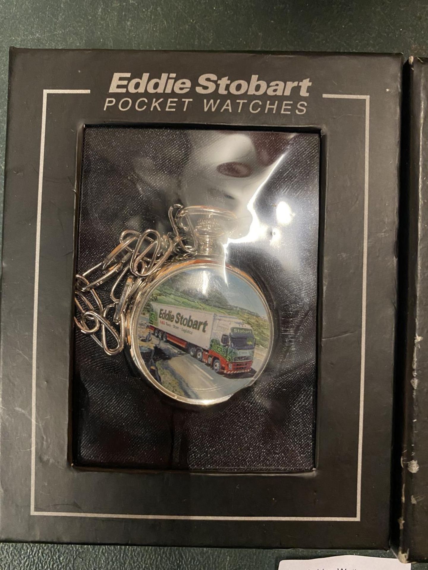 TWO BOXED POCKET WATCHES, ONE WITH AN EDDIE STOBART LORRY AND ONE WITH A CLASSIC CAR - Image 2 of 3