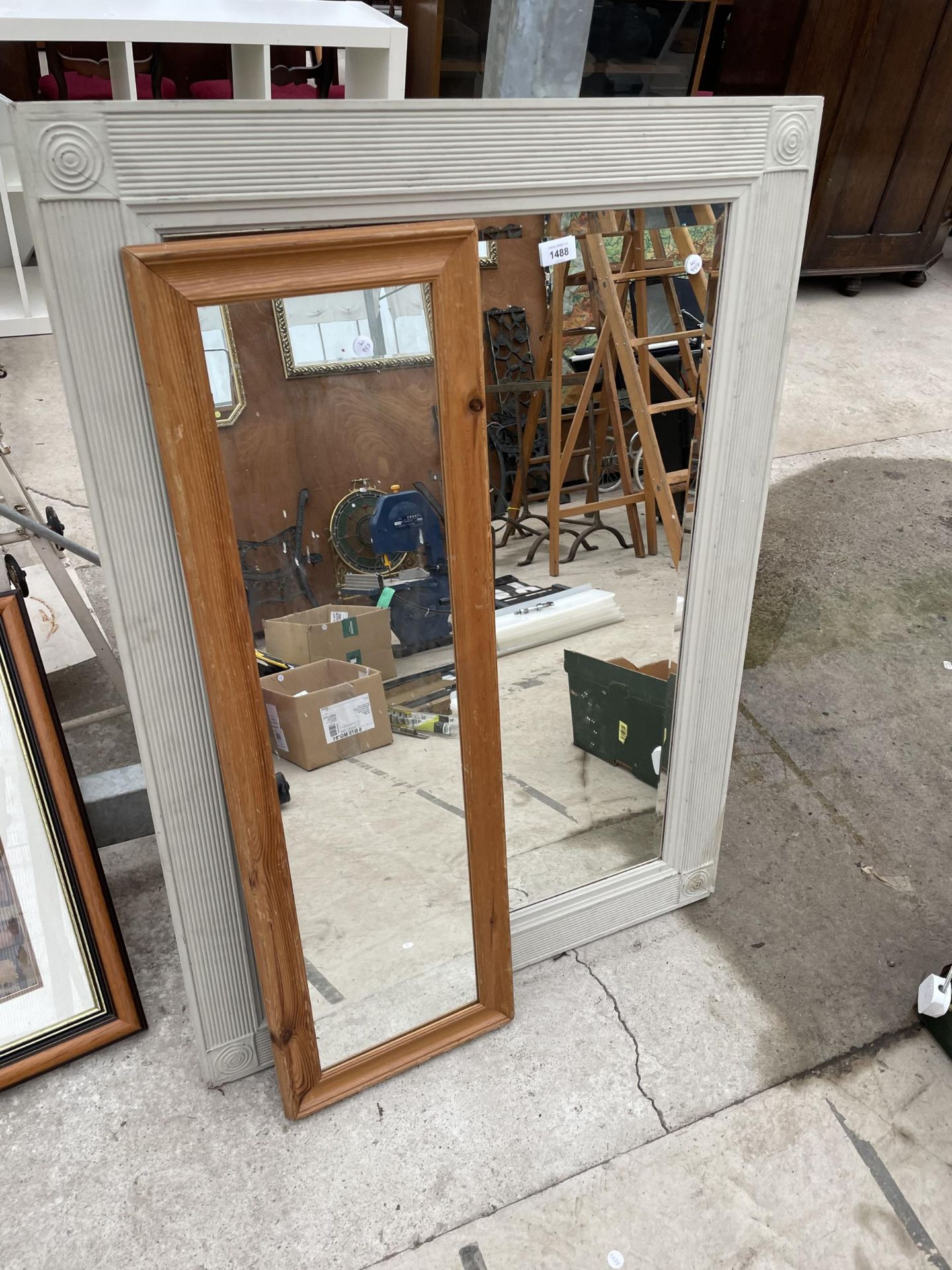 TWO WOODEN FRAMED MIRRORS