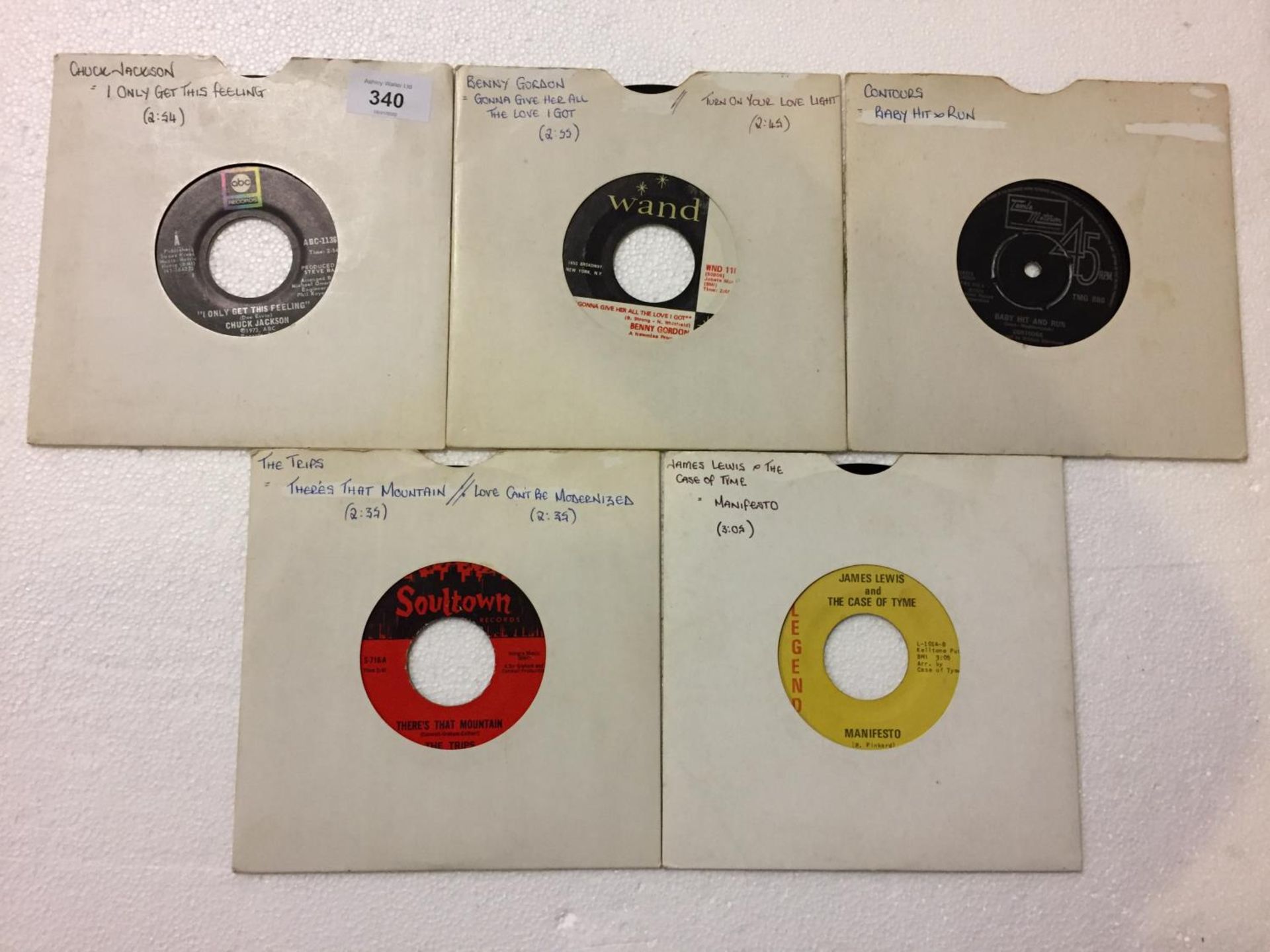 FIVE 7 INCH VINYL FUNK / SOUL RECORDS TO INCLUDE: JAMES LEWIS & THE CASE OF TYME, THE TRIPS,