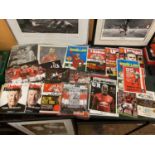 A COLLECTION OF MANCHESTER UNITED PROGRAMMES AND PHOTOGRAPHS TO INCLUDE, DENNIS LAW TESTIMONIAL,