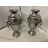 A PAIR OF CHROME HANDLED VASES