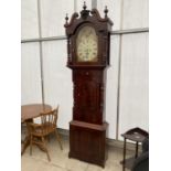 A 19TH CENTURY MAHOGANY AND INLAID EIGHT-DAY LONGCASE CLOCK WITH ROLLING MOON ENAMEL DIAL BY