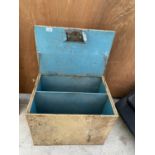 A VINTAGE METAL STORAGE CHEST TO INCLUDE VARIOUS TOOLS INCLUDE FILES, CLAMPS AND WRENCHES ETC