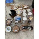 AN ASSORTMENT OF ITEMS TO INCLUDE GOBLETS, A TRAY AND A BEROMETER ETC