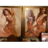 TWO LARGE GILT FRAMED PICTURES OF LADIES DANCING
