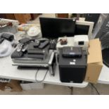 AN INKEL P. A. AMP, DELL AND PROVIEW MONITORS, 3 DVD PLAYERS, ETC