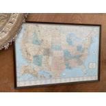 A LARGE FRAMED 50 STATE MAP OF THE UNTIED STATES OF AMERICA
