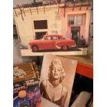 TWO CANVAS PRINTS, ONE OF MARILYN MONROE AND THE OTHER A CAR