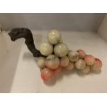 A SCULPTURE OF ONYX BALLS IN THE FORM OF A BUNCH OF GRAPES, LENGTH 36CM, HEIGHT 16CM