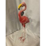 A METAL PINK FLAMINGO