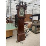 AN IMPRESSIVE GEORGE III MAHOGANY CROSSBAND AND INLAID 8 DAY LONGCASE CLOCK WITH AN ENAMEL DIAL WITH
