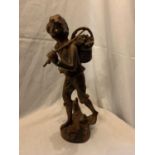 A PAINTED SPELTRE FIGURINE OF A TRAVELLING BOY HEIGHT 37CM