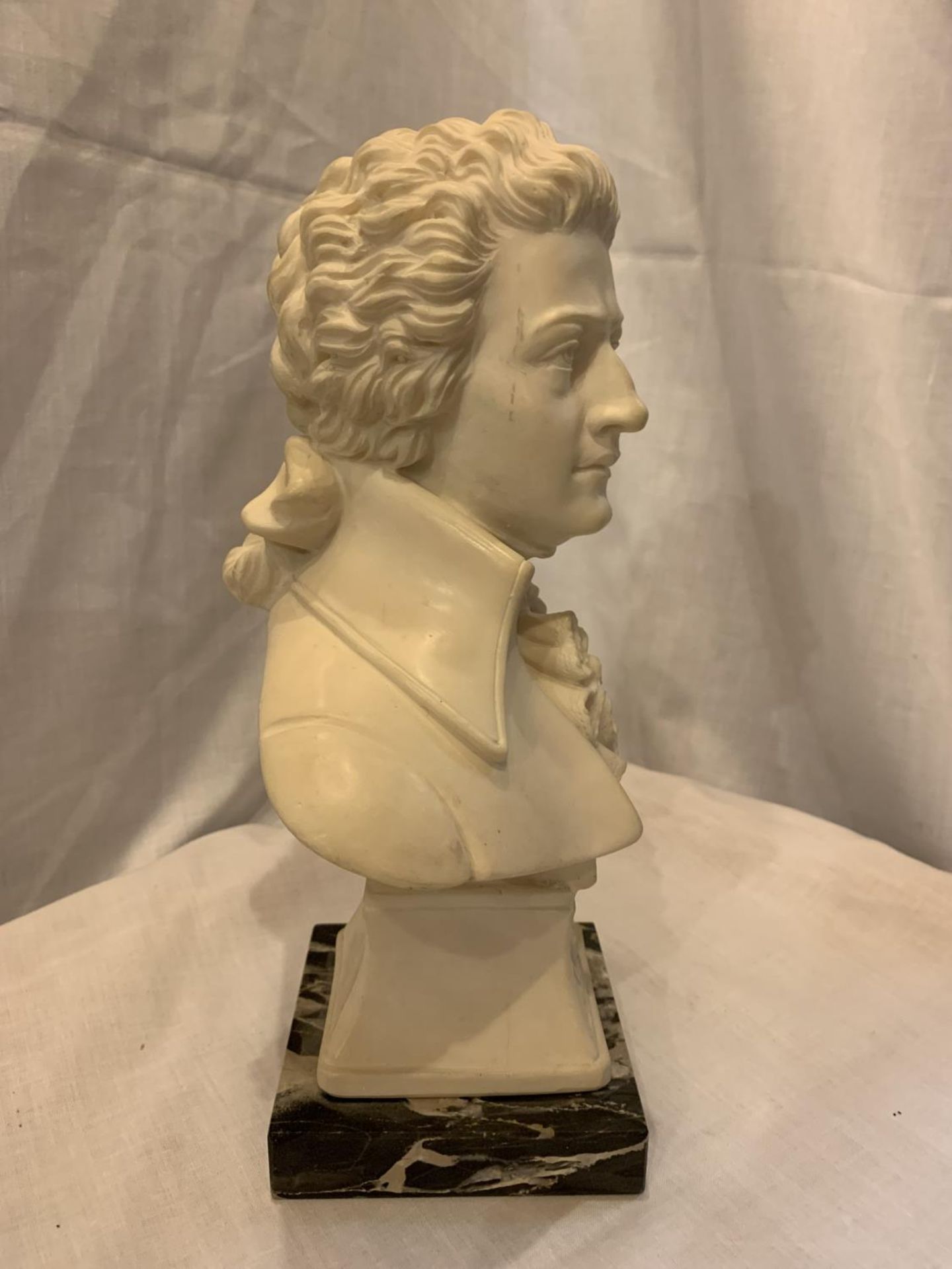 A BUST OF MOZART ON A MARBLE BASE SIGNED FARO - Image 2 of 3