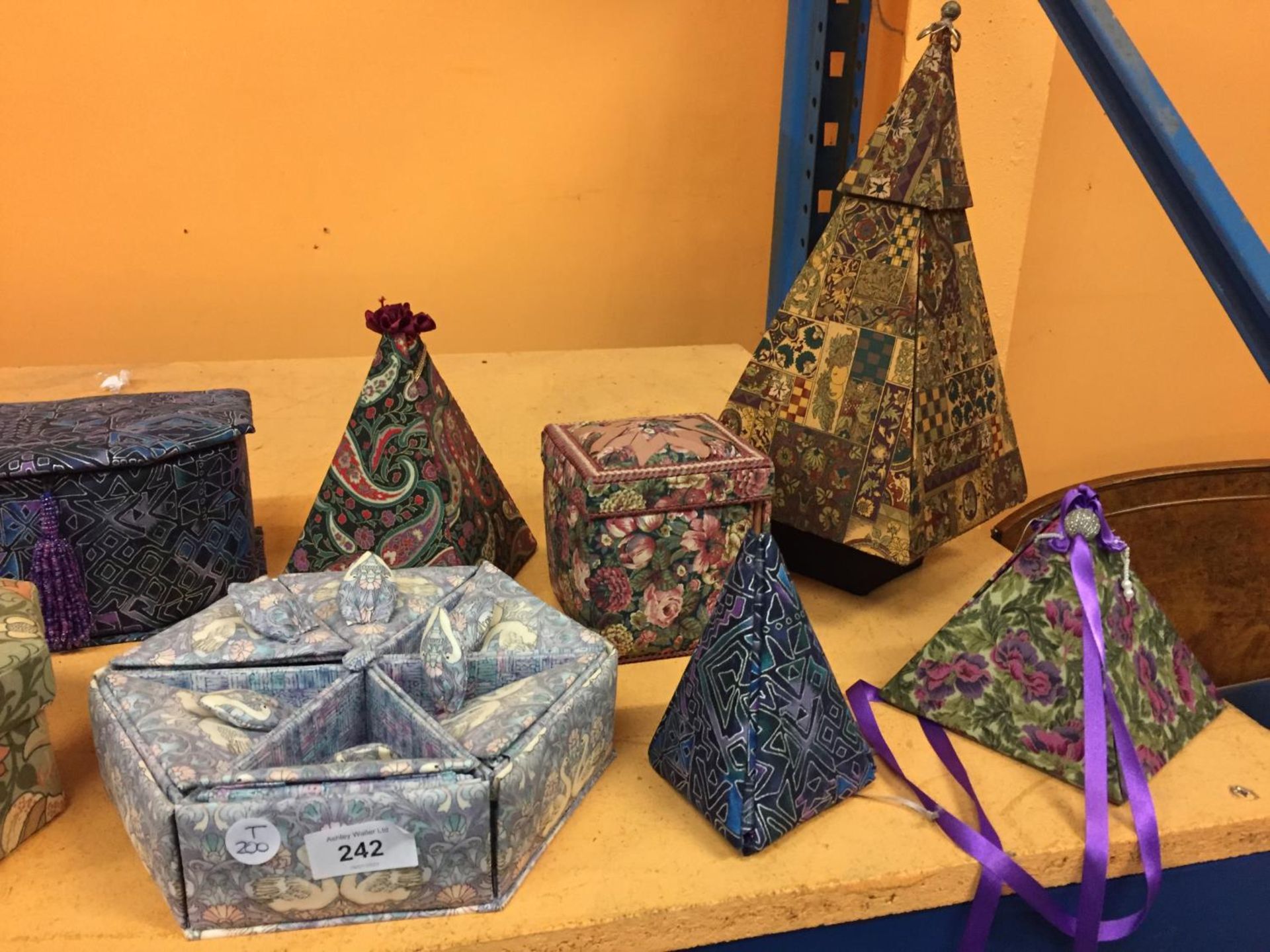 A NUMBER OF QUILTED LIDDED BOXES IN DIFFERENT FABRIC DESIGNS - Image 3 of 3