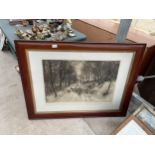 A LARGE FRAMED PRINT DEPICTING SHEEP SIGNED TO THE BOTTOM RIGHT
