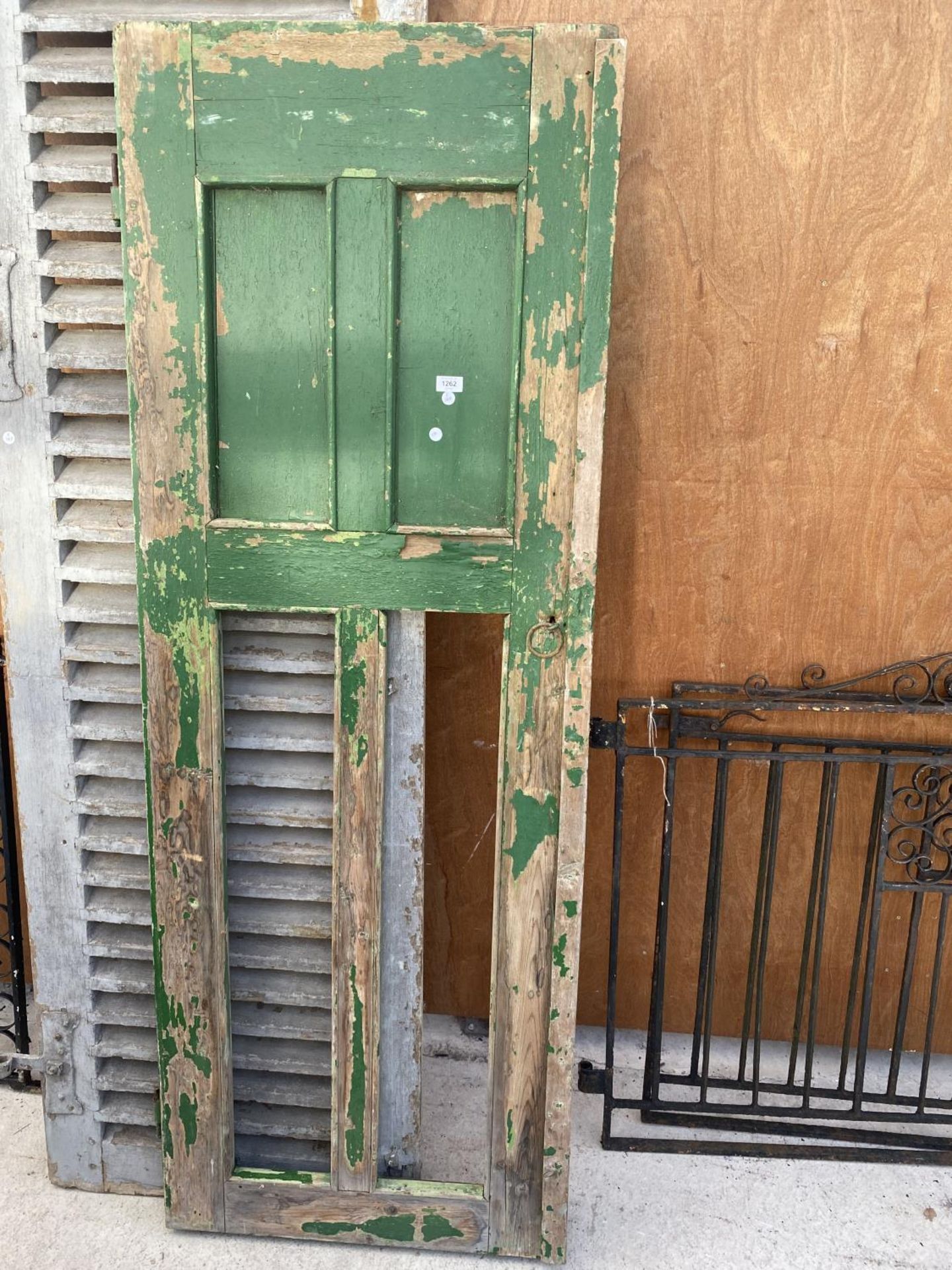 A VINTAGE WOODEN FRENCH WINDOW SHUTTER AND A VINTAGE WOODEN HUNGARIAN DOOR - Image 3 of 4