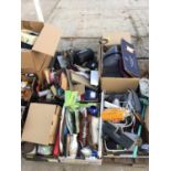 AN ASSORTMENT OF HOUSEHOLD CLEARANCE ITEMS TO INCLUDE TOOLS, CERAMICS AND BAGS ETC