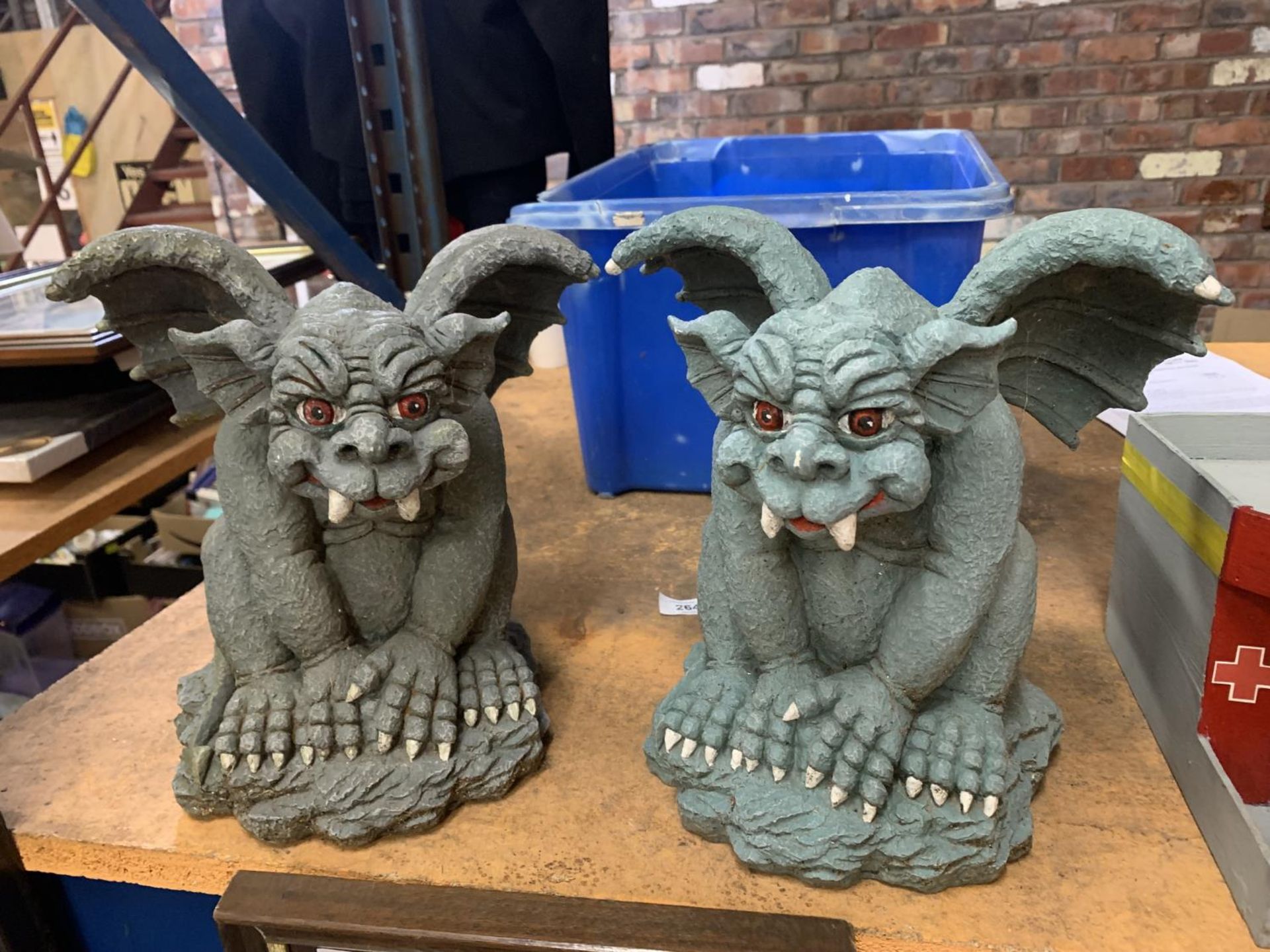 TWO PAINTED GARGOYLES