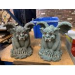 TWO PAINTED GARGOYLES