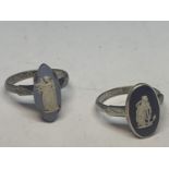 TWO MARKED SILVER RINGS WITH WEDGWOOD JASPERWARE STONES