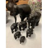 A COLLECTION OF VARIOUS SIZED EBONY ELEPHANTS