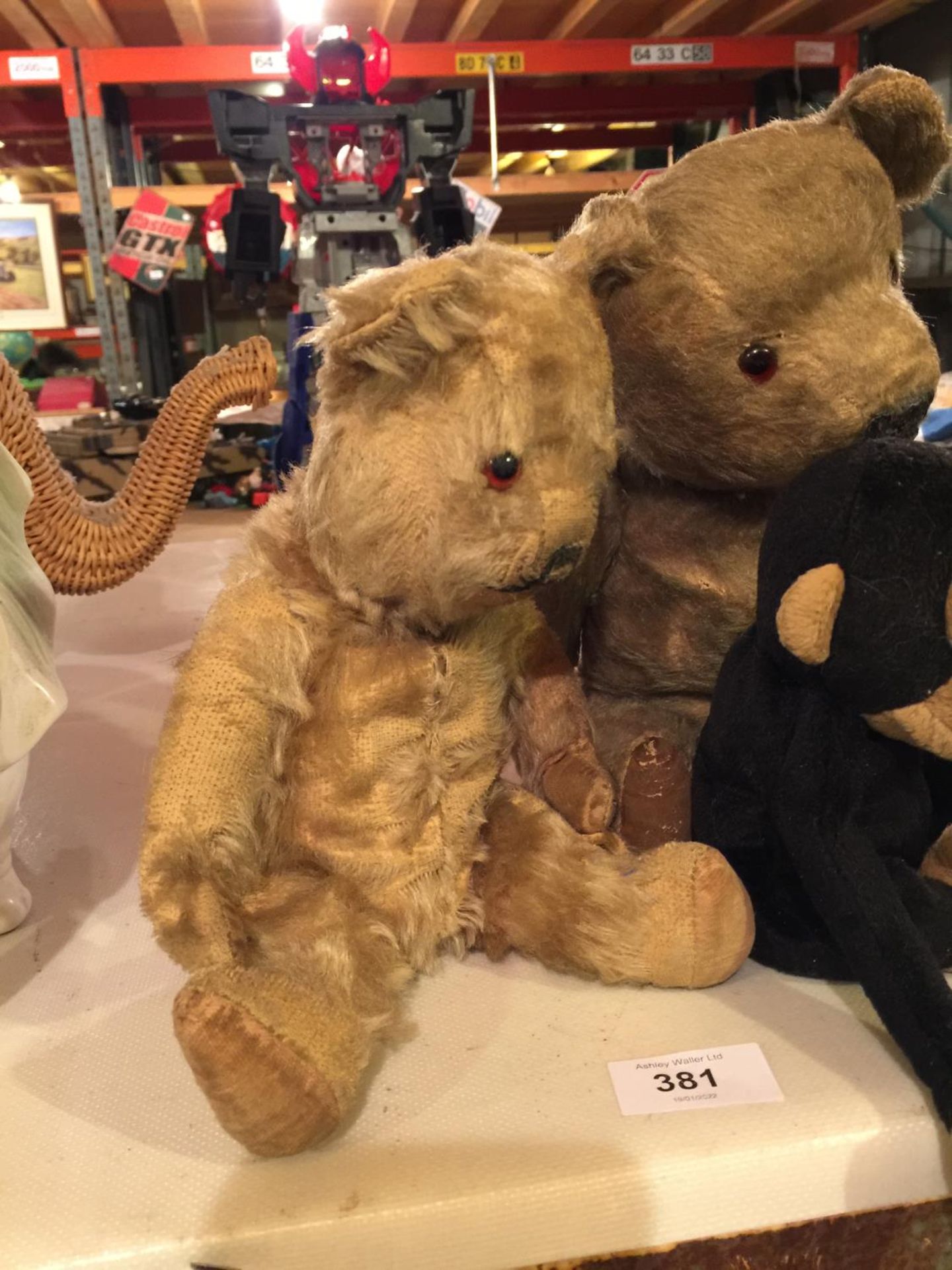 TWO VINTAGE TEDDY BEARS AND A MONKEY - Image 3 of 3