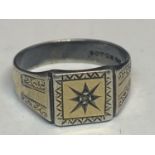 A VINTAGE MARKED SILVER SIGNET RING PLATED WITH 9 CARAT GOLD SIZE S GROSS WEIGHT 4.4 GRAMS