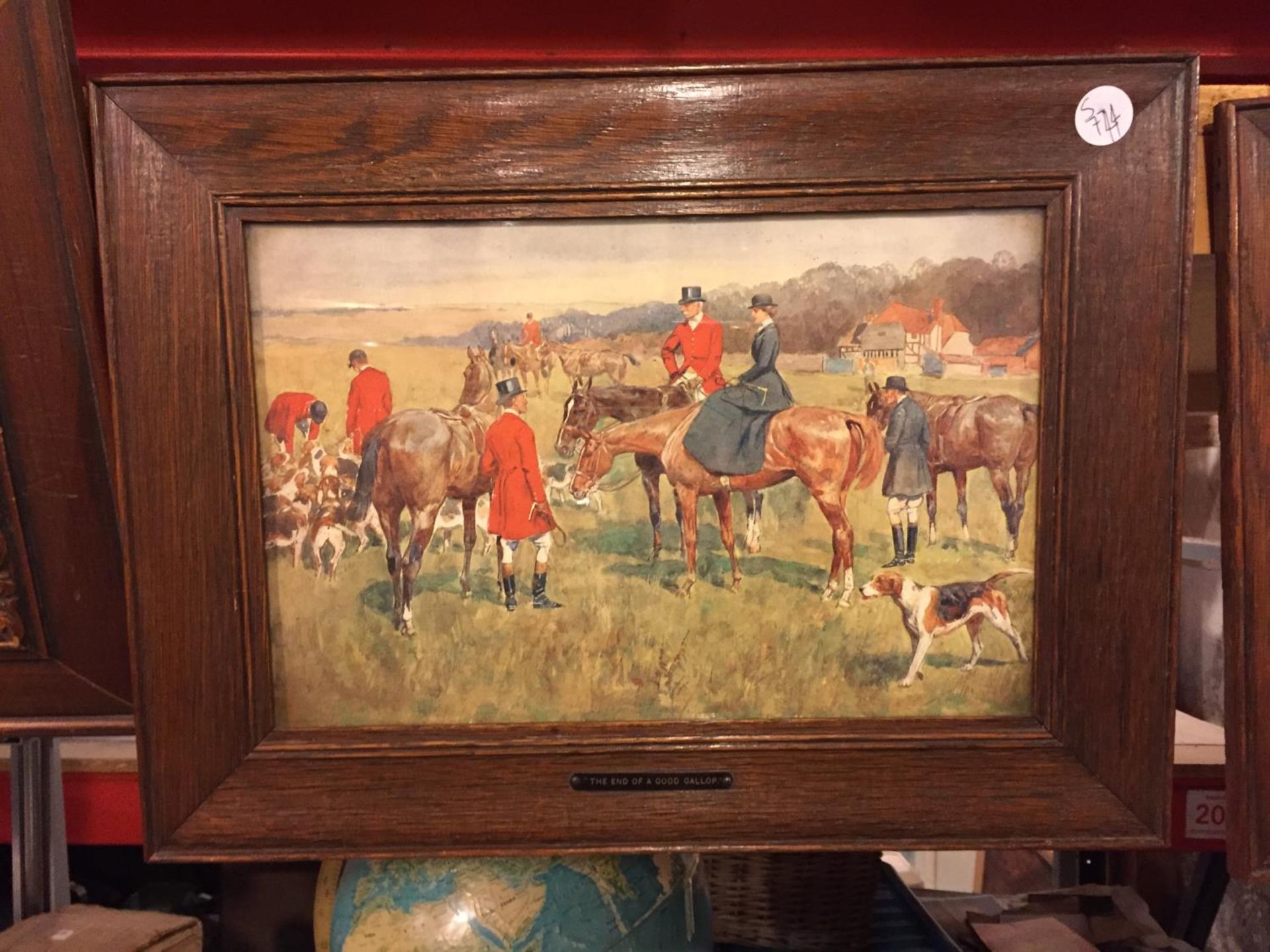 FOUR WOODEN FRAMED AND ONE GILT FRAMED PICTURES OF HUNTING SCENES - Image 3 of 5