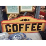 A LARGE WOODEN PAINTED 'COFFEE' SIGN, SIZE 102CM X 44CM