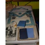 VARIOUS MASONIC ITEMS TO INCLUDE AN APRON, LAW BOOKS, AND A MEDAL ETC