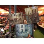 THREE CANVAS PICTURES OF FRENCH CAFE STREET SCENES
