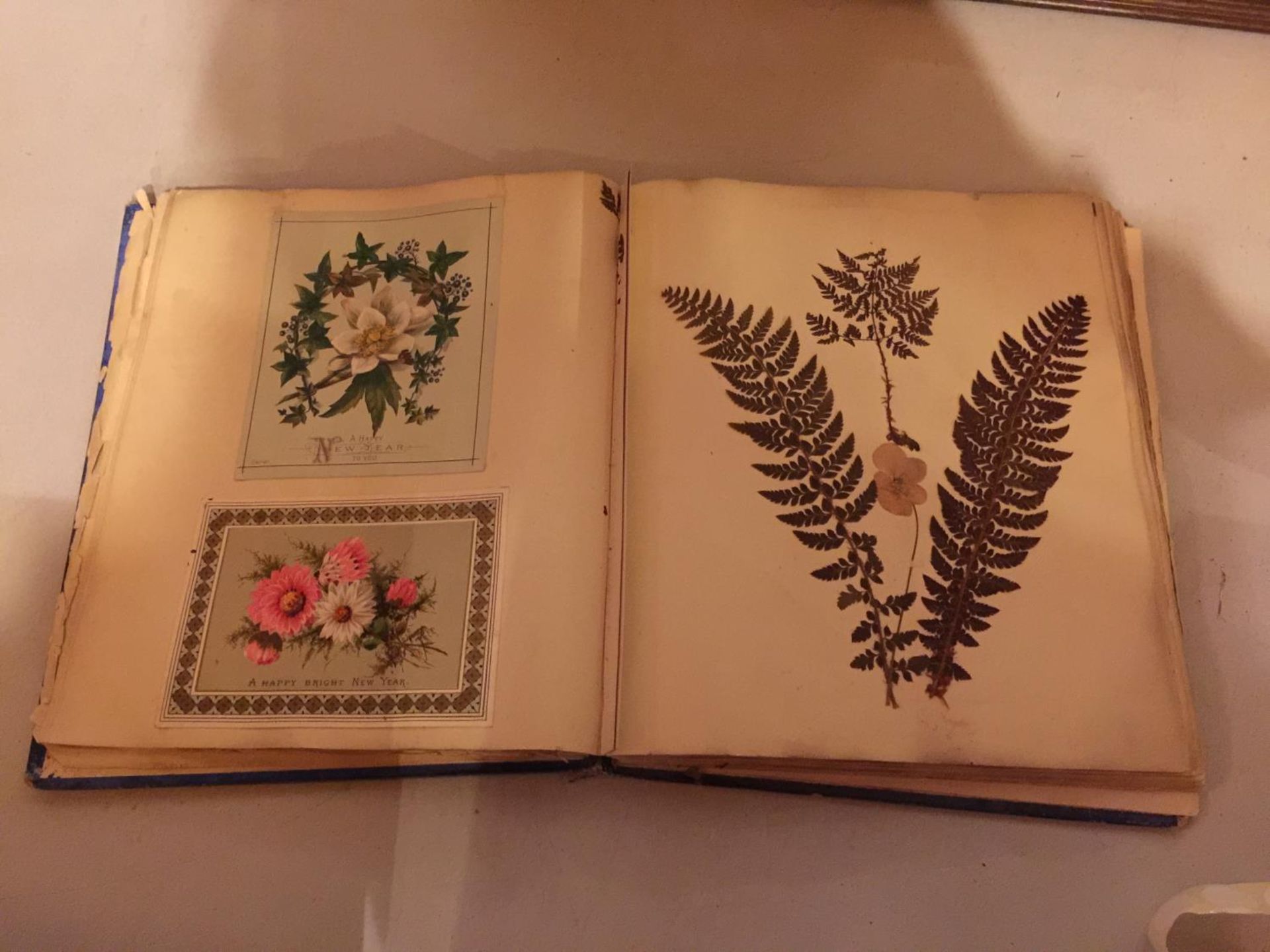 A VICTORIAN SCRAPBOOK CONTAINING CARDS AND PRESSED FLOWERS - Image 2 of 4