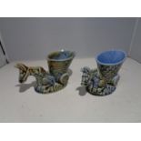 TWO SHAMROCK POTTERY DONKEY AND CART FIGURES