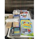AN ASSORTMENT OF ITEMS TO INCLUDE CHILDRENS BOOKS, CDS AND AN OIL BURNER SET ETC