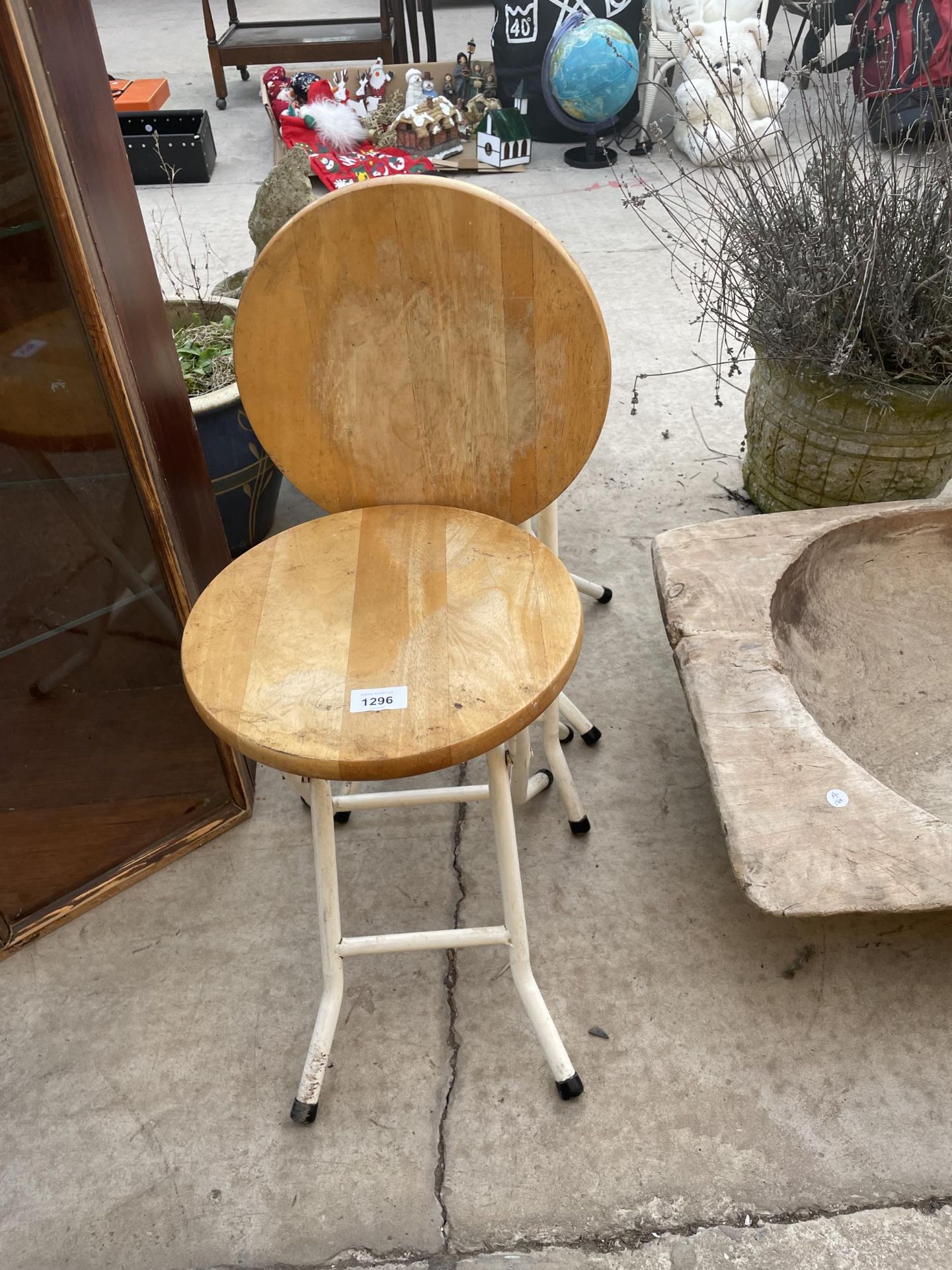THREE FOLDING WOODEN TOPPED STOOLS WITH METAL LEGS - Image 2 of 2