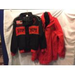 A NEW FERRARI JACKET SIZE L AND A SECOND RED FERRARI JACKET IN AN XL