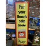 AN ENAMEL CRAVEN A FOR YOUR THROATS SAKE SMOKE SIGN 95CM X 29CM