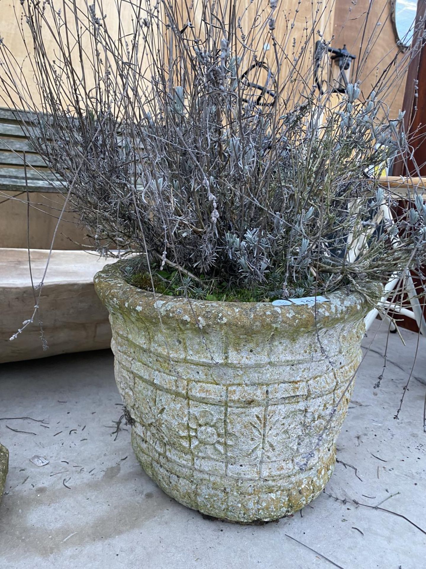 AN ASSORTMENT OF GARDEN ITEMS TO INCLUDE A RECONSTITUTED STONE BIRD BATH, AND A PAIR OF PLANTERS - Image 3 of 3