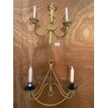 TWO GILT TWO BRANCH WALL MOUNTED CANDLE HOLDERS