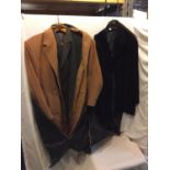 TWO MENS COATS A BLACK KIT CLOTHING AND A TAN BUTTONHOLE COAT