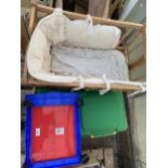 AN ASSORTMENT OF HOUSEHOLD CLEARANCE ITEMS TO INCLUDE A CRIB AND A STORAGE UNIT ETC