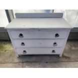 A WHITE PAINTED THREE DRAWER CHEST, 36" WIDE