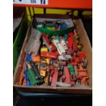 A LARGE BOX OF VINTAGE PLAYWORN DIECAST VEHICLES