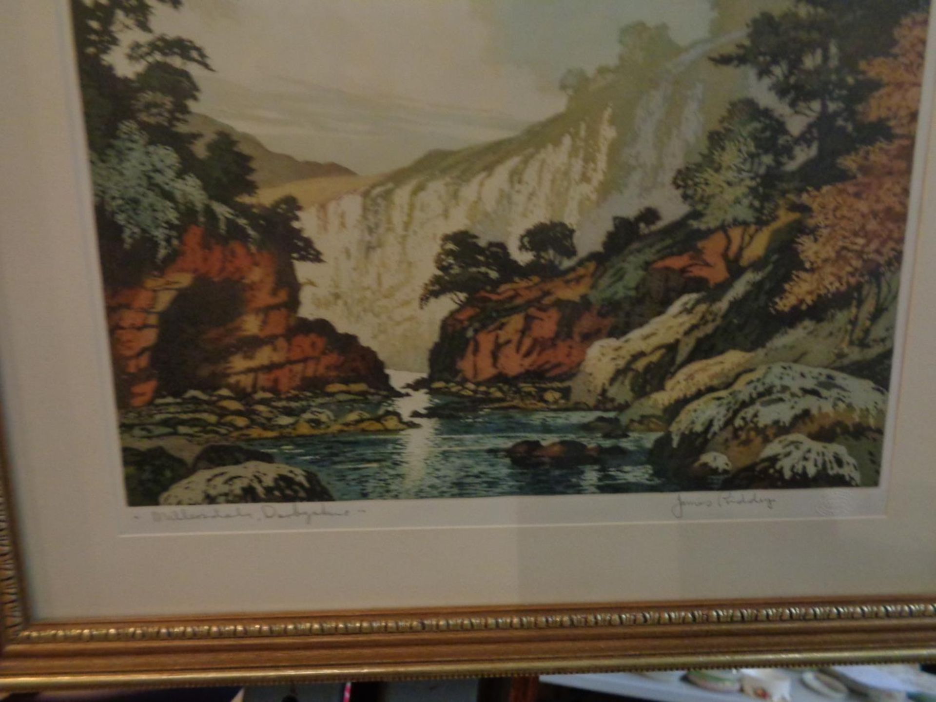 A GILT FRAMED PICTURE 'MILLERS DALE, DERBYSHIRE' SIGNED BY JAMES PRIDDEY - Image 2 of 2