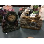 TWO MANTLE CLOCKS TO INCLUDE 'WINDSOR CASTLE,' AND A JULANA BATTERY OPERATED ONE WITH A LADY AND