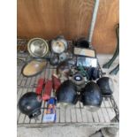 AN ASSORTMENT OF VINTAGE AUTOMOBILE SPARES TO INCLUDE LIGHTS, MIRRORS AND SPARK PLUGS ETC