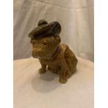 A ROYAL DOULTON TITANIAN MODEL OF A BULLDOG, CIRCA 1930.A MOTTLED GREEN AND BROWN GLAZED BULLDOG